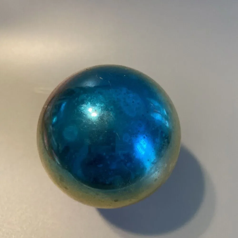 Vintage Christmas Ombre Glass Ornament Hand Made In USA Blue Red Gold Fade